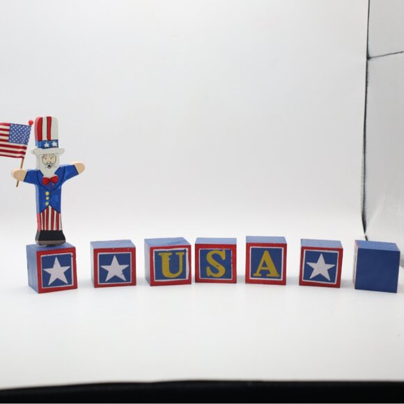 Vintage Wooden Terry's Village Uncle Sam America Blocks - Picture 4 of 6